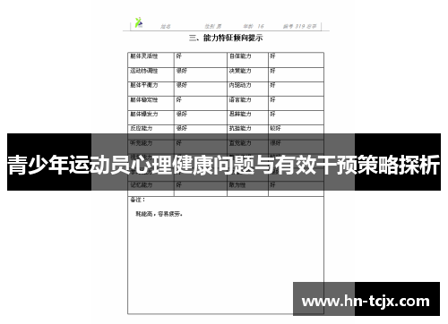 青少年运动员心理健康问题与有效干预策略探析